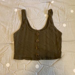 Garage Khaki Button Crop Top